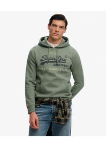 Superdry Herren Baumwolle Logo Druck L&auml;ssiges Vintage Heritage Kapuzenpullover, Gr&uuml;n & Schwarz - Gr&ouml;&szlig;e: M 10406065018629DN002