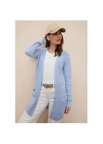 Strickjacke Tamaris, Damen, Gr. 32/34, hellblau, Strick, Obermaterial: 50% Baumwolle, 50% Polyacryl, unifarben, Basic, figurumspielend lang, V-Ausschnitt, Strickjacken Strickjacke, mit Taschen und moderner Perlstrickstruktur