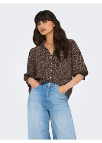 Kurzarmbluse Only "ONLRAYA 3/4 SHIRT WVN NOOS", Damen, Gr. XS, silber (silber mink aop:animal), Web, Obermaterial: 100% Viskose, bedruckt, l&auml;ssig geschnitten normal, V-Ausschnitt, gesmokt, Blusen Kurzarmbluse, Viskose, regular fit