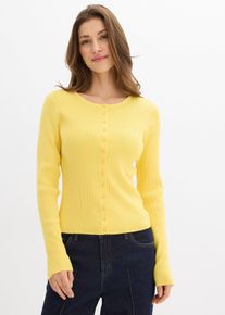 bonprix Feinstrickjacke aus softem Viskose-Mix, gelb, Gr.52/54 (XXL), Modischer Ripp-Cardigan aus softem Viskose-Mix, aus Viskose
