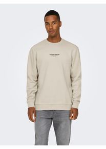 Only & Sons Sweatshirt ONLY & SONS "ONSCURATED REG CREW NECK SWEAT", Herren, Gr. S, beige (silber lining), angeraute Sweatware, Obermaterial: 65% Baumwolle, 35% Polyester, bedruckt, regular fit normal, Rundhals, Rippb&uuml;ndchen, Sweatshirts Sweatshirt