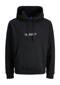 Jack & Jones Kapuzensweatshirt JACK & JONES "JORBLEECKER MINIMAL SWEAT HOOD", Herren, Gr. M, schwarz, angeraute Sweatware, Obermaterial: 60% Baumwolle, 40% Polyester, bedruckt, relaxed fit, Rippb&uuml;ndchen, Sweatshirts Kapuzensweatshirt