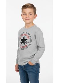 Langarmshirt Converse "CNVB CHUCK PATCH LS TEE", Jungen, Gr. 128, grau (dk grau heather), Sweatware, Obermaterial: 60% Baumwolle, 40% Polyester, normal, Rundhals, eingesetzt abgesteppt, Shirts Langarmshirt, f&uuml;r Kinder