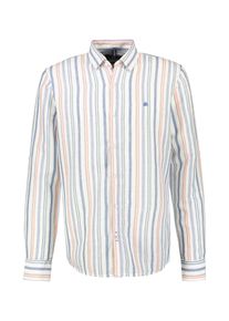 Langarmhemd Lerros "Herren Hemd in sommerlichem Streifenmuster", Herren, Gr. 5XL, extraweit, blau (mid storm blau), 55% Leinen, 45% Baumwolle, Hemden Langarmhemd