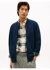 Cardigan Tommy Hilfiger "FULL MILANO BASEBALL", Herren, Gr. XL, schwarz night navy, Strick, Obermaterial: 50% Baumwolle, 33% Modal, 15% Polyamid, 2% Elasthan, normal normal, Rippb&uuml;ndchen, Strickjacken Cardigan, mit feiner Struktur, normale Passform