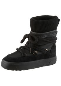 Schn&uuml;rboots Tommy Hilfiger "TOMMYTECH LOGOTAPE SNOWBOOT WARM", Damen, Gr. 39, schwarz, Textil, Veloursleder, Schuhe Schn&uuml;rboots, Plateau, Schn&uuml;rboots, Outdoorschuh, Textilband mit Logoschriftzug