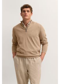 Troyer Bugatti "Regular Fit", Herren, Gr. M, 40, beige, Sweatware, 100% Baumwolle, unifarben, regular fit, ohne Ausschnitt, Pullover Troyer, aus Baumwolle mit Stehkragen