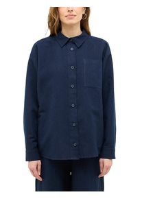 Langarmbluse Mustang "Damen Style Willow", Damen, Gr. 38, blau (blau 5324), Web, 75% Baumwolle, 25% Leinen, unifarben, relaxed fit, Blusen Langarmbluse