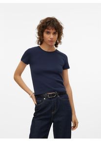 V&eacute;ro Moda Kurzarmshirt VERO MODA "VMCHLOE SS SHORT TOP JRS NOOS", Damen, Gr. M, blau (navy blazer), Feinripp, Obermaterial: 95% Baumwolle, 5% Elasthan, unifarben, figurbetont taillenlang, Rundhals, Shirts Kurzarmshirt, Baumwollmischung