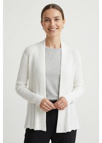 Strickjacke Freequent "FQCLAUDISSE-S-CAR", Damen, Gr. XS (34), wei&szlig; (brilliant wei&szlig;), Feinstrick, Obermaterial: 85% Viskose, 15% Polyamid, unifarben, bequem h&uuml;ftbedeckend, Rundhals, Strickjacken Strickjacke, in Feinstrick-Qualit&auml;t und ohne Verschluss