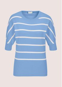 Madeleine Mode Longpullover MADELEINE "Strickpullover Ringelpullover im maritimen Look", Damen, Gr. 34, wei&szlig; (gletscherblau, wei&szlig;), Obermaterial: 100% Baumwolle CO., Modern, Pullover Longpullover, hoher Saumbund