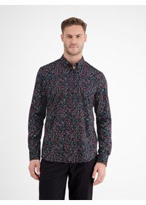 Langarmhemd Lerros "Floral-bedrucktes Herrenhemd mit Stretchanteil", Herren, Gr. L, Normalgr&ouml;&szlig;en, blau (classic navy), 97% Baumwolle, 3% Elasthan, Hemden Langarmhemd