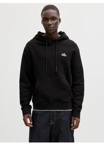Jack & Jones Kapuzensweatshirt JACK & JONES "JCOFLARE BACK PHOTO PRINT SWEAT HOOD", Herren, Gr. S, schwarz, angeraute Sweatware, Obermaterial: 100% Baumwolle, unifarben, relaxed fit, Rippb&uuml;ndchen, Sweatshirts Kapuzensweatshirt