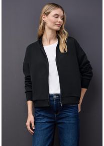 Sweatjacke Street One, Damen, Gr. 40, schwarz, Sweatware, Obermaterial: 46% Modal, 46% Polyester, 8% Elasthan, unifarben, h&uuml;ftbedeckend, Rundhals, Flachstrickb&uuml;ndchen, Sweatjacken Sweatjacke, mit Rippdetails und im Silk-Look