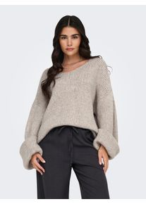 Jacqueline de Yong V-Ausschnitt-Pullover JDY "JDYDINEA L/S REVERSIBLE PULLOV. KNT NOOS", Damen, Gr. XL, grau (chateau gray), Strick, Obermaterial: 80% Polyacryl, 20% Polyester, unifarben, loose fit h&uuml;ftlang, V-Ausschnitt, weit Strickb&uuml;ndchen, Pullover V-Ausschnitt-Pullover, Kunstfaser, regular fit
