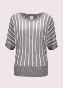 Madeleine Mode Longpullover MADELEINE "Pullover Streifenpullover aus Good Cashmere", Damen, Gr. 36/38, wei&szlig; (steingrau, wollwei&szlig;, melange), Obermaterial: 100% Kaschmir WS., Modern, normal, Pullover Longpullover