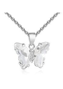 Kette mit Anh&auml;nger Firetti "Schmuck Geschenk Silber 925 Halsschmuck Ankerkette Schmetterling", silberfarben, kristallwei&szlig;, Halsketten, Damen, Silber 925 (Sterlingsilber), L: 45 B: 1,1mm, Kette mit Anh&auml;nger, Made in Germany - mit Zirkonia (synth.), B:1,1mm