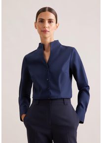 Klassische Bluse Seidensticker, Damen, Gr. XL(42), blau (dunkelblau), 100% Baumwolle, unifarben, slim fit, ohne Ausschnitt, Blusen Klassische Bluse, 1/1 Stehkragen Uni