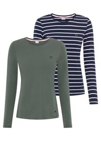 Langarmshirt Kangaroos, Damen, Gr. 40/42, marine gestreift, salbeigr&uuml;n, Obermaterial: 95% Baumwolle, 5% Elasthan, gestreift, figurbetont, Rundhals, Shirts Langarmshirt, im Doppelpack, gestreift + uni