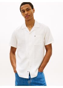 Leinenhemd Tommy Jeans "TJM REGULAR LINEN BLEND CAMP", Damen, Gr. 3XL, N-Gr, ecru, Web, Obermaterial: 55% Leinen, 45% Baumwolle, bestickt, unifarben, regular fit h&uuml;ftbedeckend, V-Ausschnitt, Hemden Leinenhemd, mit Reverskragen