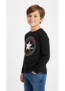 Langarmshirt Converse "CNVB CHUCK PATCH LS TEE", Jungen, Gr. 104, schwarz, Sweatware, Obermaterial: 100% Baumwolle, bedruckt, unifarben, normal, Rundhals, eingesetzt abgesteppt, Shirts Langarmshirt, f&uuml;r Kinder
