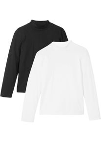 Stehkragenshirt bonprix "Rollkragenshirt (2er Pack)", M&auml;dchen, Gr. 128/134, wei&szlig; (wollwei&szlig;, schwarz), Jersey, Obermaterial: 100% Baumwolle, mehrfarbig, unifarben, slim fit h&uuml;ftlang, Rundhals, Shirts Stehkragenshirt, schmale Passform, Stehkragen, aus reiner Baumwolle