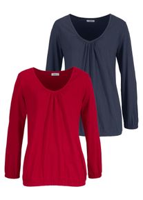 Langarmshirt Flashlights, Damen, Gr. 32/34, bunt (rot, marine), Single Jersey, Obermaterial: 95% Viskose, 5% Elasthan, clean, unifarben, Basic, figurbetont h&uuml;ftbedeckend, Shirts Langarmshirt, figurbetonter Schnitt, aus Viskosemischung