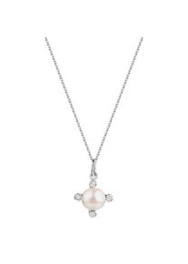 Kette mit Anh&auml;nger Firetti "Schmuck Geschenk Silber 925 Halsschmuck Halskette Ankerkette Blume", silberfarben, kristallwei&szlig;, wei&szlig;, Halsketten, Damen, Perlen Silber 925 (Sterlingsilber), L: 45 B: 1,1mm, Perlen, Silber 925 (Sterlingsilber), Kette mit Anh&auml;nger, mit Zirkonia (synth.) - mit S&uuml;&szlig;wasserzuchtperle, B:1,1mm