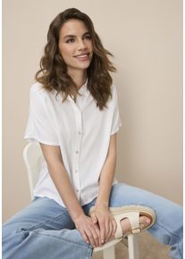 Kurzarmbluse Tamaris, Damen, Gr. 44, wei&szlig;, Web, Obermaterial: 100% Viskose, unifarben, oversize kurz, angeschnitten, Blusen Kurzarmbluse, mit l&auml;ssigem Schnitt und klassischem Kragen