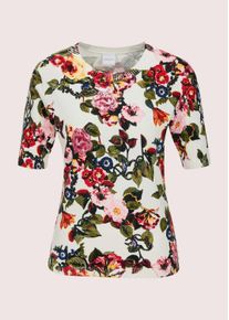 Madeleine Mode Longpullover MADELEINE "Pullover Rundhals-Pullover mit Unikat-Print", Damen, Gr. 40/42, wei&szlig; (wollwei&szlig;, rot, multicolor), Obermaterial: 71% Viskose CV. 29% Polyamid PA., Modern, normal, Pullover Longpullover