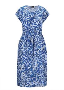 Sommerkleid GOLDNER "Kurzgr&ouml;&szlig;e Leinenkleid Ethno, Halbarm", Damen, Gr. 21, K-Gr, blau (royalblau, gemustert), Obermaterial: 100% Leinen LI., gerade, Sonstiges, Kleider Sommerkleid, Mit Bindeg&uuml;rtel und Taschen