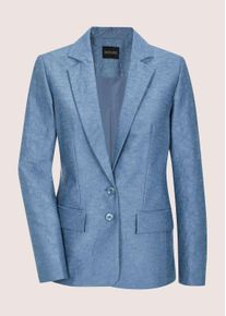 Madeleine Mode Jackenblazer MADELEINE "Blazer Eleganter Einreiher mit Reverskragen", Damen, Gr. 46, blau (rauchblau), Obermaterial: 58% Polyester PES. 31% Viskose CV. 11% Polyamid PA., Modern, schmal, Blazer Jackenblazer, Jacquardblazer