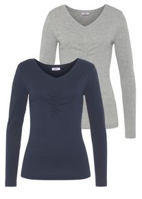 Longsleeve Flashlights, Damen, Gr. 48/50, blau (marine, grau melange), Feinripp, Obermaterial: 100% Baumwolle. Obermaterial 2: 95% Baumwolle, 5% Viskose. Obermaterial Melange: 95% Baumwolle, 5% Viskose, clean, unifarben, Basic, sehr figurbetont, Shirts Longsleeve, Langarm, sehr figurbetonter Schnitt, Feinrippstoff, Basic-Stil, Topseller