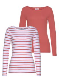 Langarmshirt Flashlights, Damen, Gr. 52/54 (XXL), orange (koralle, wei&szlig;, gestreift, koralle), Feinripp, Obermaterial: 100% Baumwolle, gestreift, unifarben, Basic, sehr figurbetont h&uuml;ftlang, Rundhals, Shirts Langarmshirt, Langarm, sehr figurbetonter Schnitt, aus 100% Baumwolle, Topseller