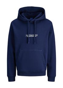 Jack & Jones Kapuzensweatshirt JACK & JONES "JORBLEECKER MINIMAL SWEAT HOOD", Herren, Gr. S, ocean cavern, angeraute Sweatware, Obermaterial: 60% Baumwolle, 40% Polyester, bedruckt, relaxed fit, Rippb&uuml;ndchen, Sweatshirts Kapuzensweatshirt
