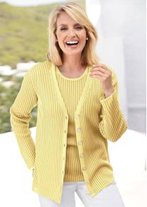 Strickjacke GOLDNER "Pflegeleichte Strickjacke in hochwertiger Rippenstruktur", Herren, Gr. 50, gelb, Obermaterial: 65% Polyacryl PAN. 35% Polyester PES., V-Ausschnitt, weit Sonstiges, Strickjacken Strickjacke, Mit echten Perlmuttkn&ouml;pfen