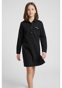 Jeanskleid Calvin Klein Jeans, M&auml;dchen, Gr. 8 (128), N-Gr, washed schwarz, Web, Obermaterial: 98% Baumwolle, 1% Elasthan, 1% sonstige Fasern, unifarben, regular fit knieumspielend, Rundhals, eingesetzt 1-Knopf-Manschette, Kleider Jeanskleid, Regular fit, f&uuml;r Kinder bis 16 Jahre