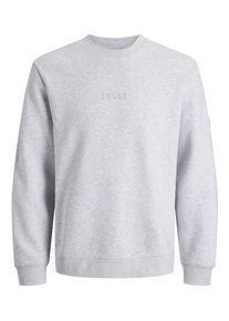 Jack & Jones Sweatshirt JACK & JONES "JCOPOINT SWEAT BADGE CREW NECK BF", Herren, Gr. M, wei&szlig; melange print:jj, angeraute Sweatware, Obermaterial: 72% Baumwolle, 28% Polyester, unifarben, relaxed fit, Rundhals, Rippb&uuml;ndchen, Sweatshirts Sweatshirt