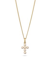 Kette mit Anh&auml;nger Elli "Halskette Kreuz mit Perlen von Swarovski 925 Sterling Silber" Gr. 45, gold, Halsketten, Damen, Silber 925 (Sterlingsilber), Kette mit Anh&auml;nger