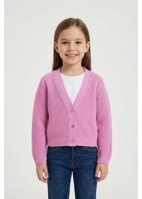 Strickjacke Tom Tailor, M&auml;dchen, Gr. 104, flashy mauve, Strick, Obermaterial: 100% Polyester, unifarben, l&auml;ssig geschnitten h&uuml;ftlang, V-Ausschnitt, Flachstrickb&uuml;ndchen, Strickjacken Strickjacke, mit V-Ausschnitt