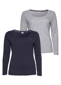 Langarmshirt Kangaroos, Damen, Gr. 52/54, blau (marine, grau, meliert), Jersey, Graumeliert (Obermaterial): 95% Baumwolle, 5% Viskose. Obermaterial: 100% Baumwolle. Obermaterial Melange: 95% Baumwolle, 5% Viskose, meliert, unifarben, Basic h&uuml;ftbedeckend, Rundhals, Shirts Langarmshirt, Langarm, unifarben oder meliert, Rundhalsausschnitt, Topseller