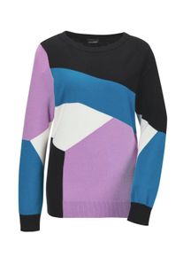 Rundhalspullover GOLDNER "Strickpullover", Damen, Gr. 44, schwarz (schwarz, gemustert), Obermaterial: 50% Viskose CV. 28% Polyester PES. 22% Polyamid PA., Rippe, Pullover Rundhalspullover, Ausschnitt mit Tubularblende