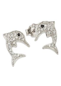 Paar Ohrstecker Firetti "Delphin-Optik Silber 925", wei&szlig;goldfarben, kristallwei&szlig;, schwarz, kristallwei&szlig;, schwarz, Ohrringe, Damen, Silber 925 (Sterlingsilber), Paar Ohrstecker, mit Zirkonia (synth.)