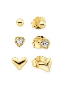 Ohrstecker-Set Firetti "Schmuck, Geschenk Ohrringset, Kugel-Optik, 2x Herzen", gelbgoldfarben, kristallwei&szlig;, kristallwei&szlig;, Ohrringe, Damen, 3mm, Silber 925 (Sterlingsilber), Ohrstecker-Set, mit Zirkonia (synth.)