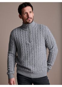 Strickpullover Lerros "Troyer mit Zopfmuster - Klassik trifft Coolness", Damen, Gr. 3XL, platinum grau melange, 88% Wolle, 12% Kaschmir, ohne Ausschnitt, Pullover Strickpullover