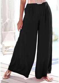 Palazzohose Buffalo, Damen, Gr. 46, N-Gr, schwarz, Web, Obermaterial: 100% Viskose, unifarben, figurumspielend kn&ouml;chellang, Hosen Palazzohose, mit Seitennahttaschen, leichte Sommerhose, Wide-Leg, Topseller