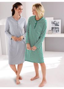 w&auml;schepur Nachthemd W&Auml;SCHEPUR "Nachthemden", Damen, Gr. 48/50, Normalgr&ouml;&szlig;en, gr&uuml;n, wei&szlig;, steingrau, wei&szlig;, 100% Baumwolle, gemustert, gestreift, Kleider Nachthemd