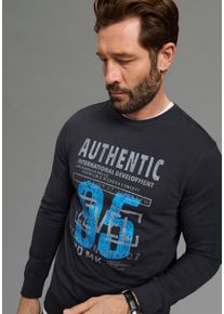 MAN'S WORLD Langarmshirt MAN'S WORLD "neue Farbe", Damen, Gr. M (48/50), dunkelblau, Jersey, Obermaterial: 100% Baumwolle, bedruckt, normal, Rundhals, Rippb&uuml;ndchen, Shirts Langarmshirt, Langarm, bedruckt, aus Baumwolle und Viskose, mit Rippb&uuml;ndchen