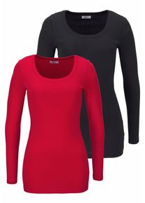 Langarmshirt Flashlights, Damen, Gr. 44/46 (L), rot (rot, schwarz), Feinripp, Obermaterial: 100% Baumwolle, clean, unifarben, Basic, sehr figurbetont Po-bedeckend, Rundhals, Shirts Langarmshirt, sehr figurbetonter Schnitt, Rundhalsausschnitt, aus 100% Baumwolle, Topseller