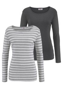 Langarmshirt Flashlights, Damen, Gr. 32/34 (XS), bunt (grau, wei&szlig;, gestreift, anthrazit, meliert), Feinripp, Obermaterial: 95% Baumwolle, 5% Viskose. Obermaterial Uni: 60% Baumwolle, 40% Polyester, gestreift, unifarben, Basic, sehr figurbetont h&uuml;ftlang, Rundhals, Shirts Langarmshirt, Langarm, sehr figurbetonter Schnitt, aus 100% Baumwolle, Topseller